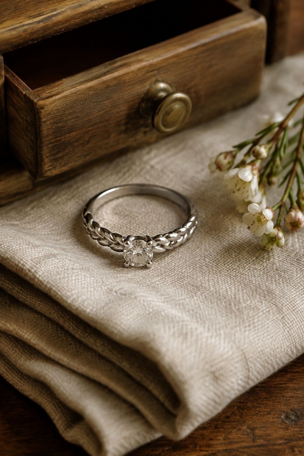 Braided band with a modest center stone