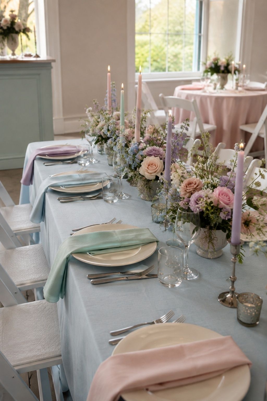 Blush, mint, lavender and powder blue palette for an 80s pastel wedding