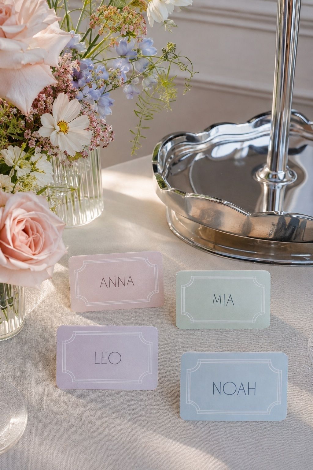 Pastel escort cards printed in retro type