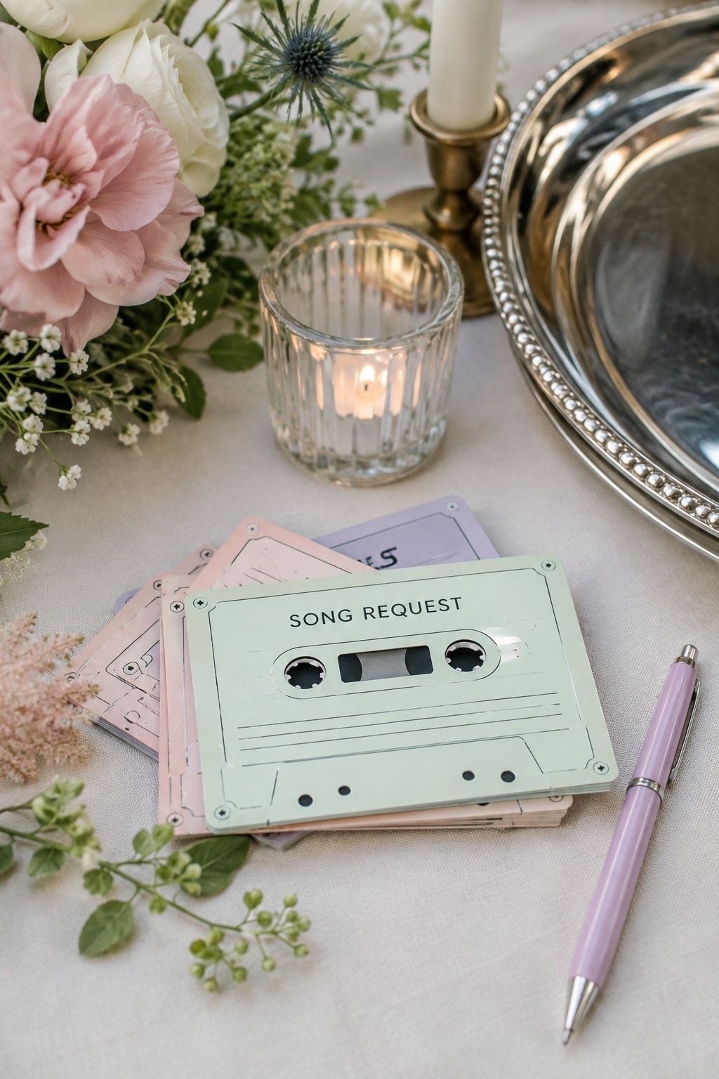 Cassette-inspired music request cards