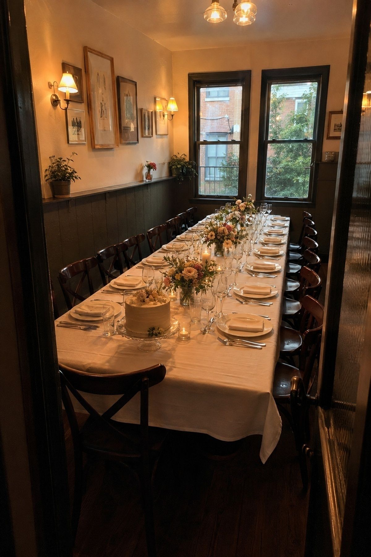 Warm restaurant private room set for an affordable intimate wedding dinner