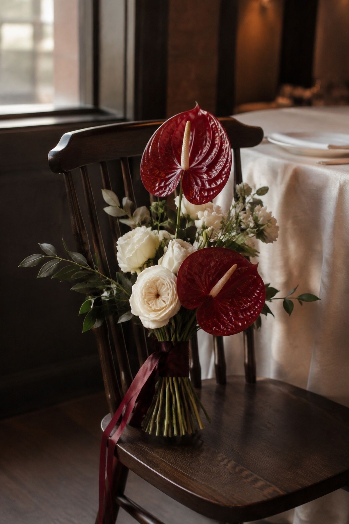 Red anthurium wedding bouquet