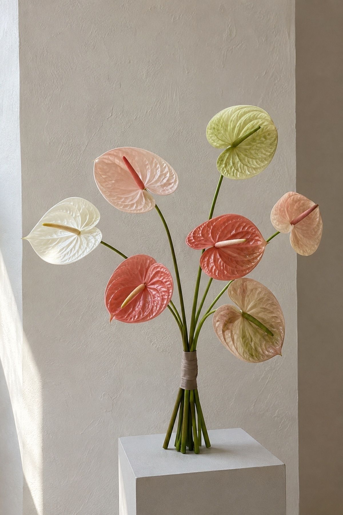 All-anthurium bouquet with open negative space