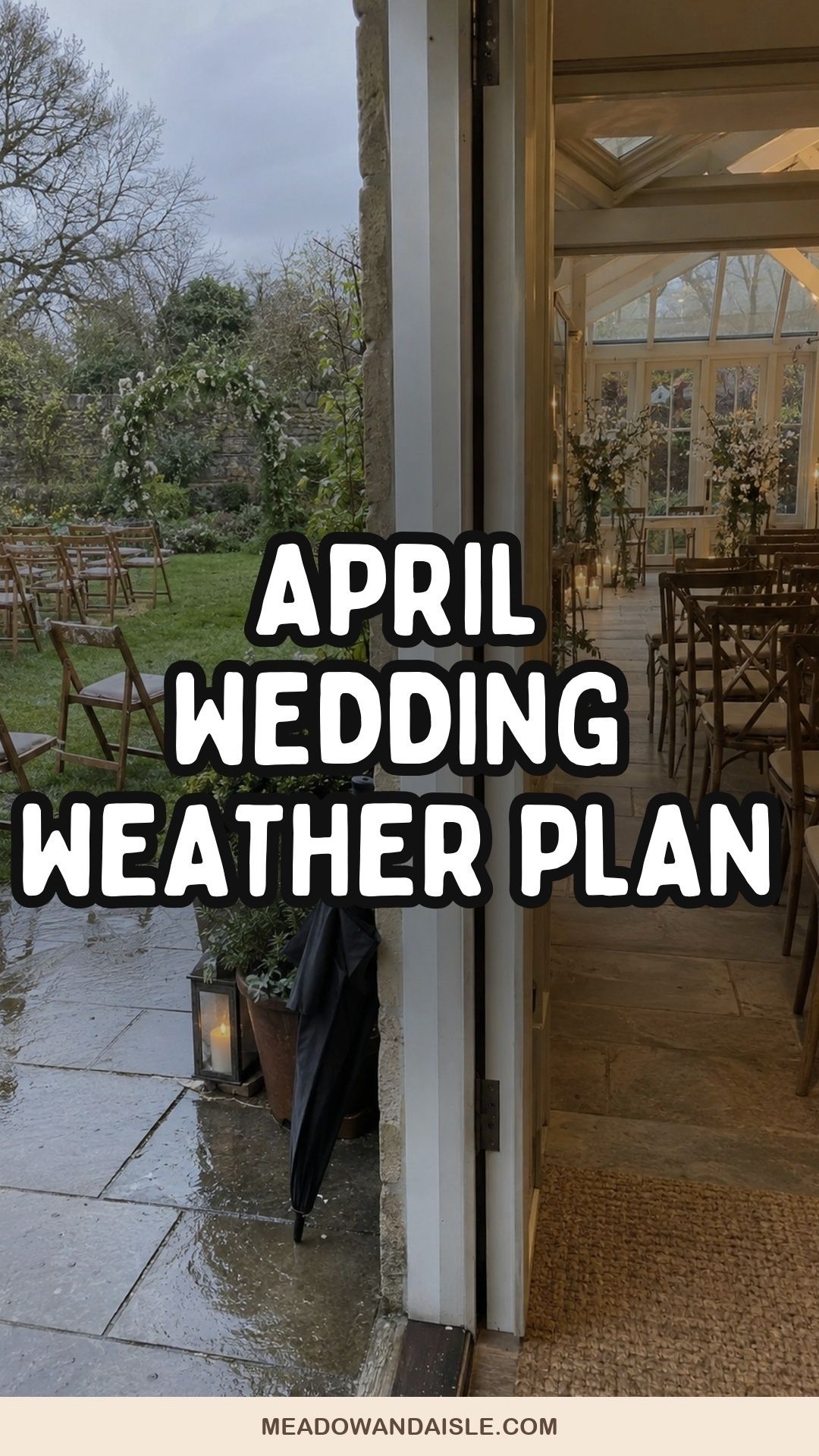 Pinterest pin for an April outdoor wedding weather plan
