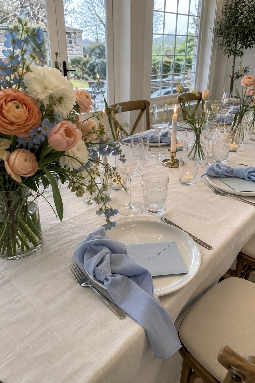 Powder blue, peach and cream spring wedding colors