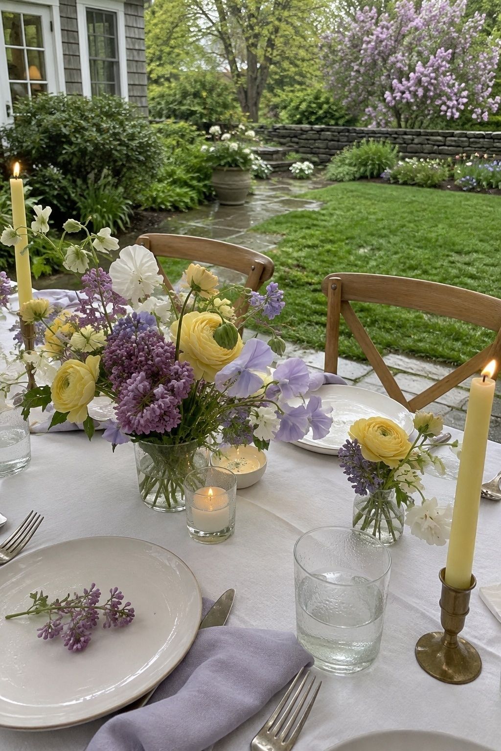 Lavender, butter yellow and white April wedding palette