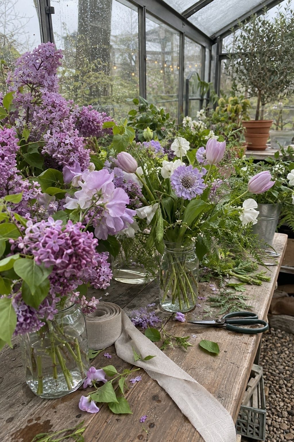 Soft lilac paired with fresh green for an April wedding