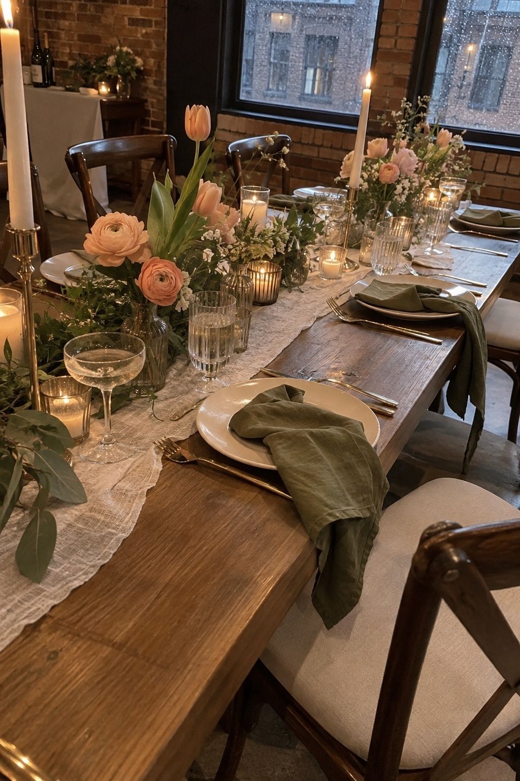 Peach, moss and champagne spring color scheme