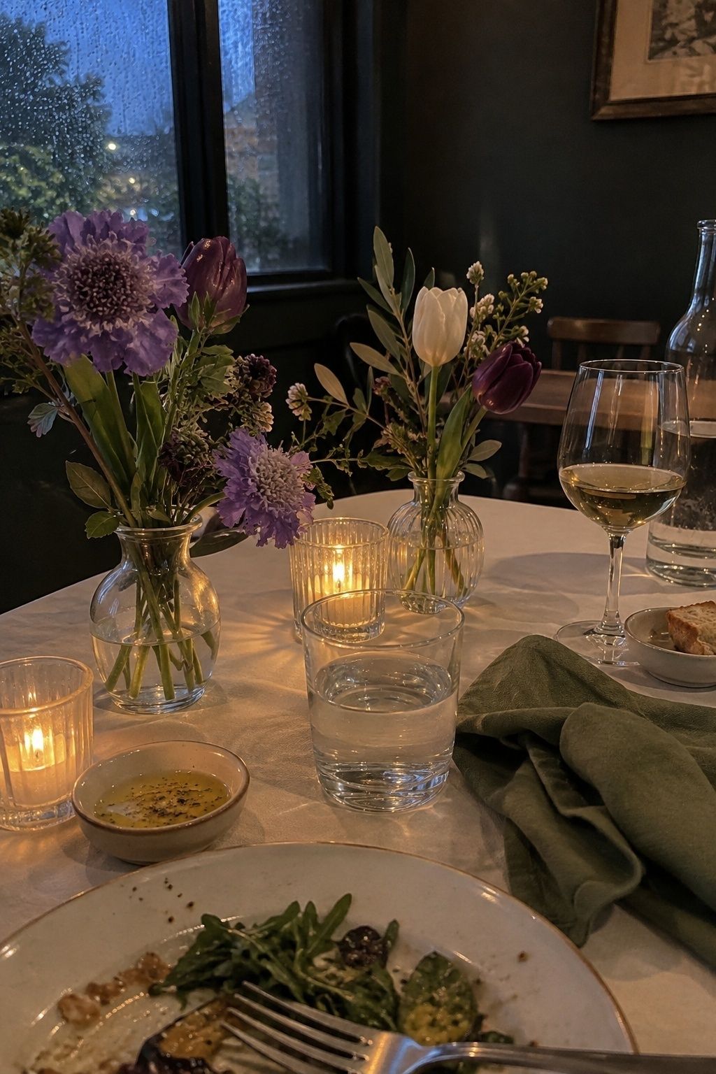 Violet, ivory and olive wedding color palette