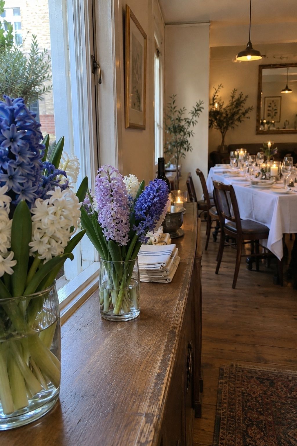 A few hyacinths tucked into an arrangement for scent