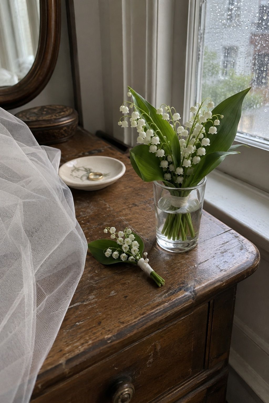 Delicate lily of the valley in a small bridal posy
