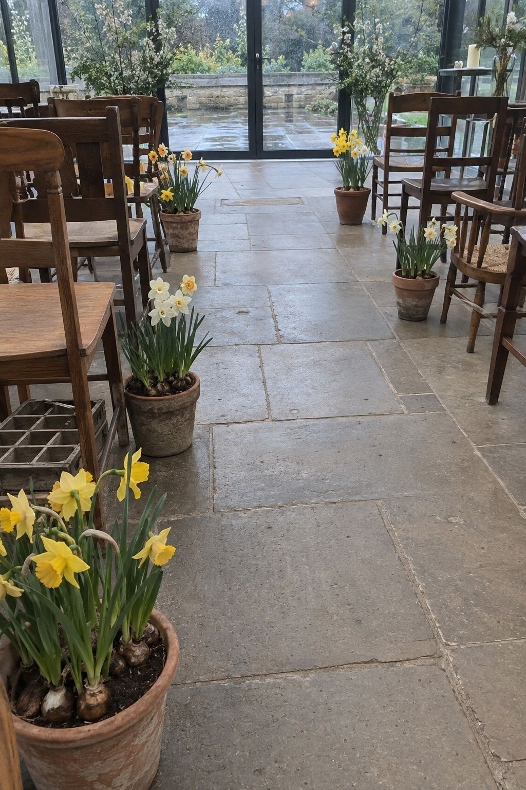 Daffodils in a thoughtful spring wedding arrangement