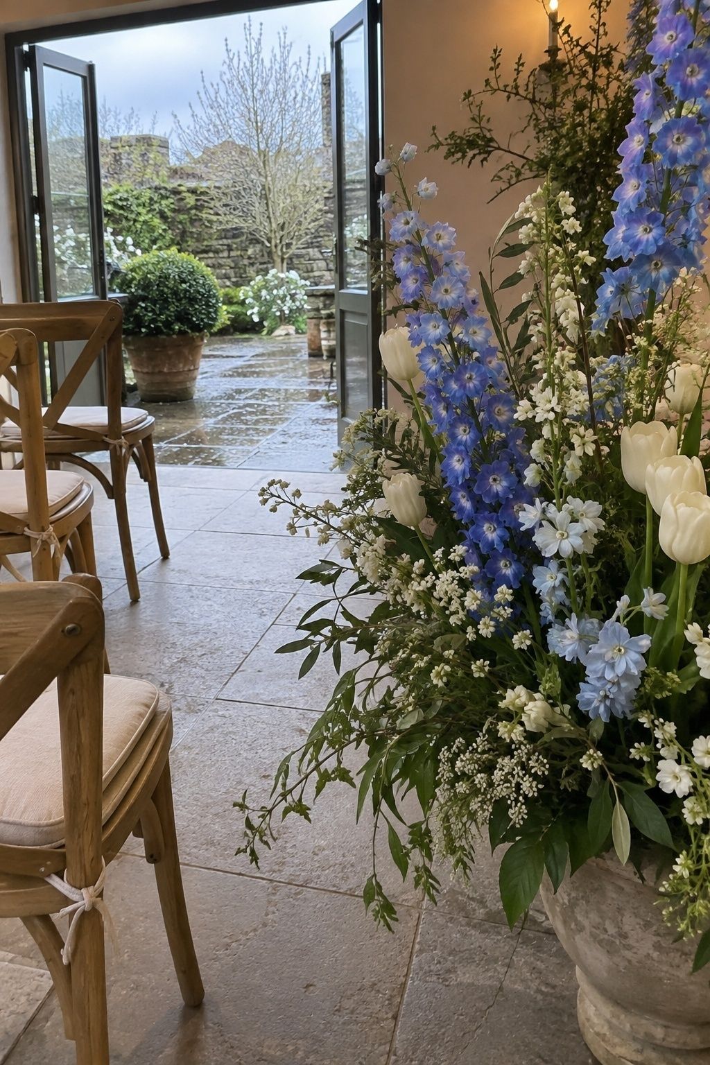Delphinium bringing blue spring colour to an arrangement