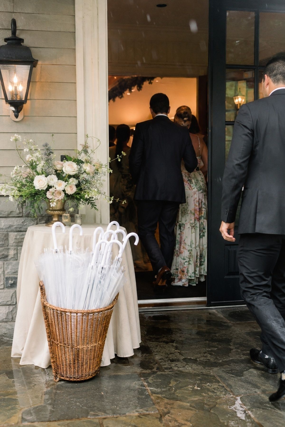 Umbrellas waiting for guests near the reception entrance
