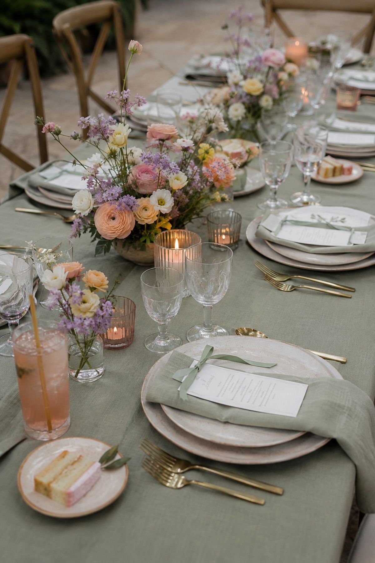Pastel spring wedding palette anchored by one soft color