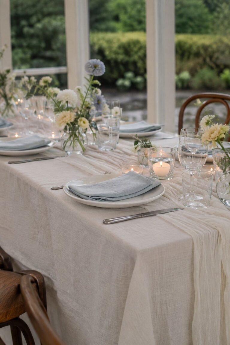 Start With A Soft Linen Base for an April wedding tablescape
