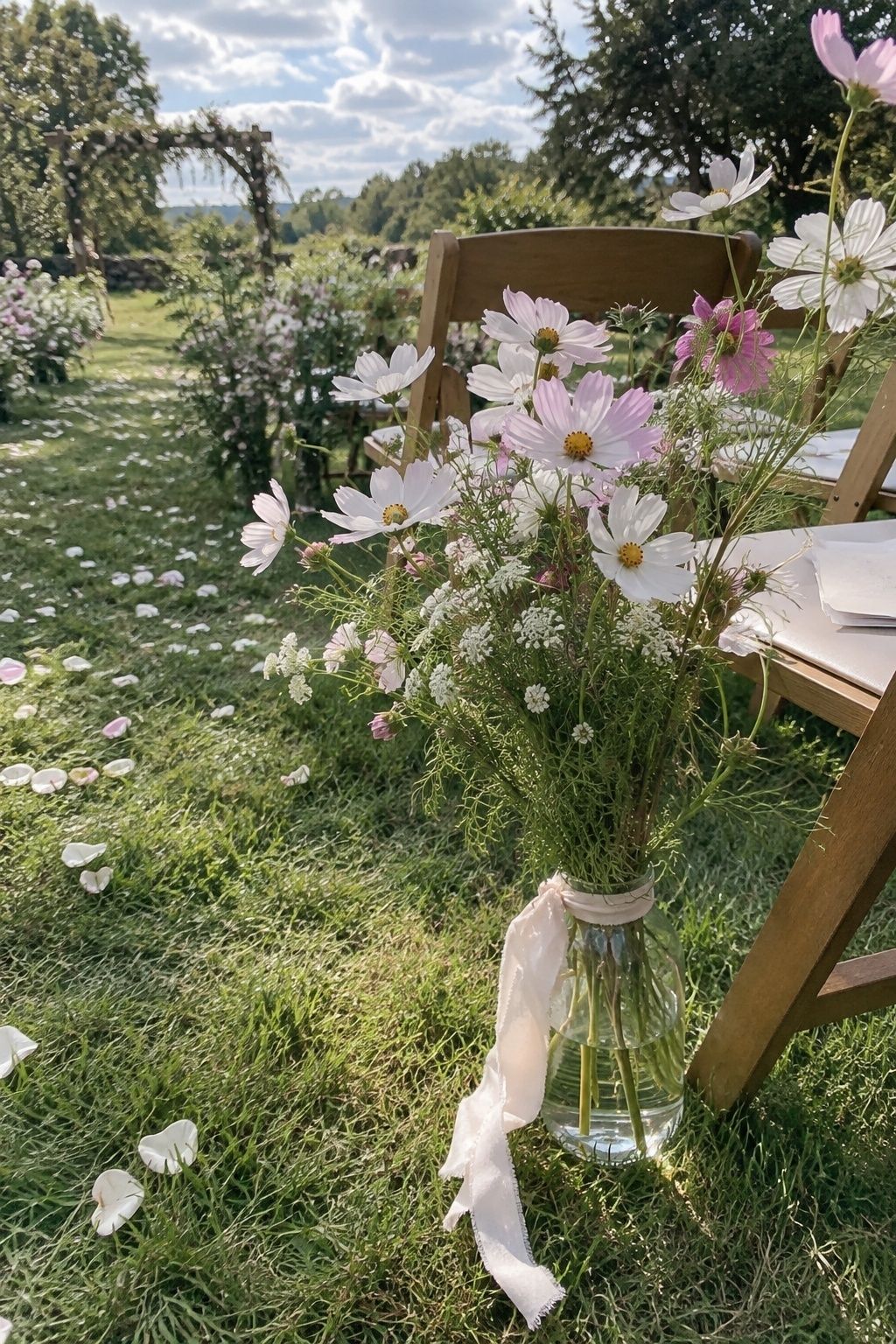 Airy cosmos flowers with garden movement