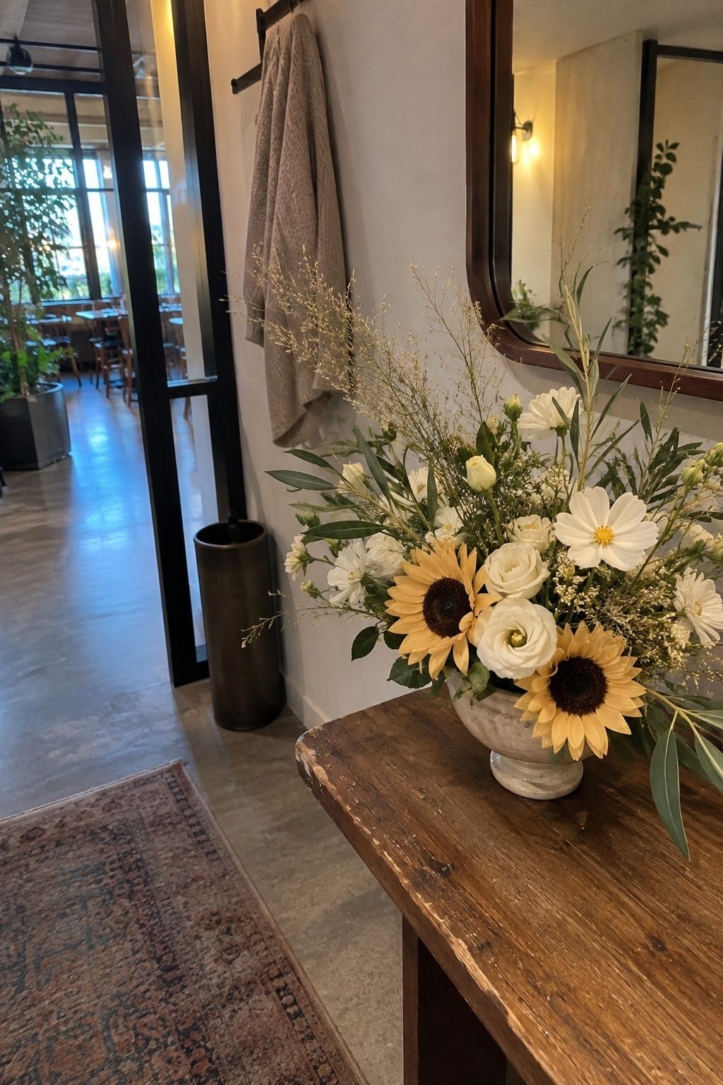 Sunflowers styled for a modern late-summer wedding