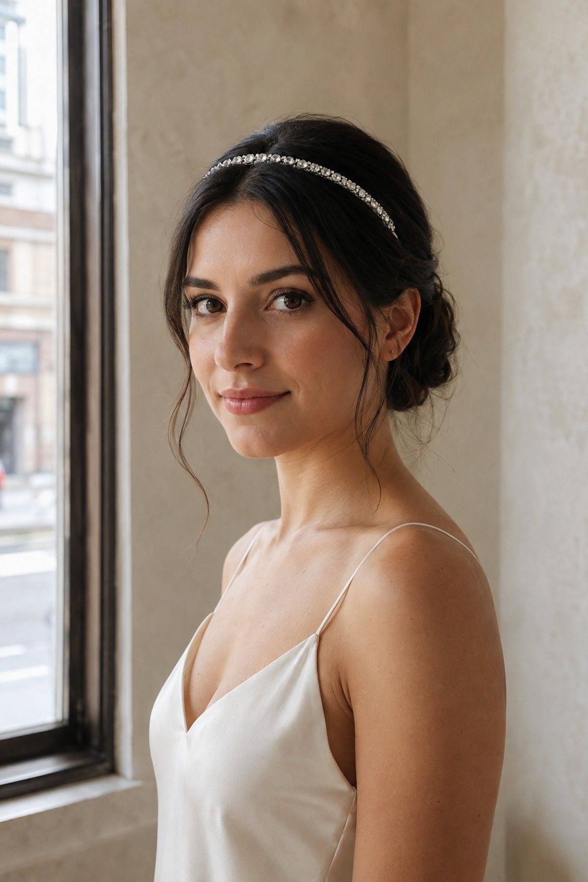Bandeau tiara band height compared for bridal styling