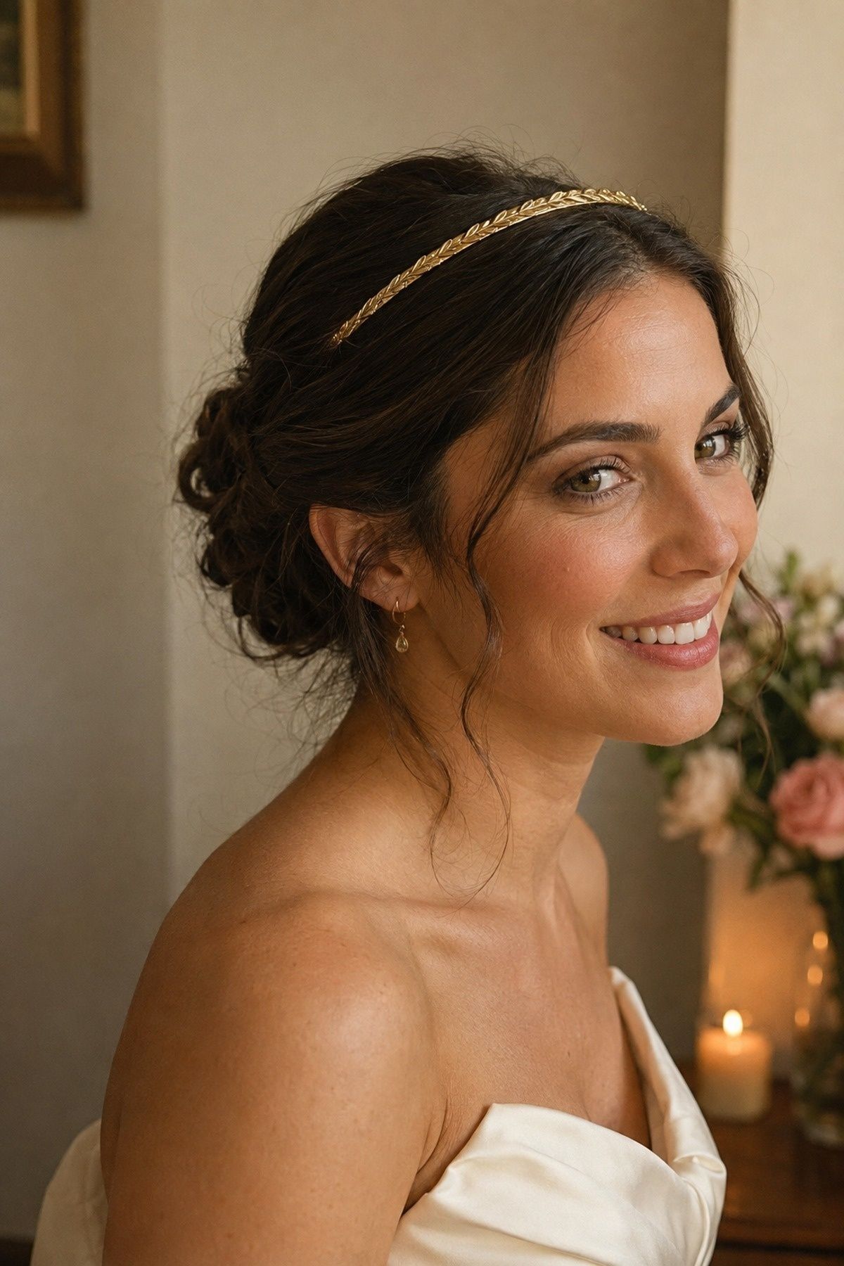 Bandeau tiara metal matched to bridal jewelry