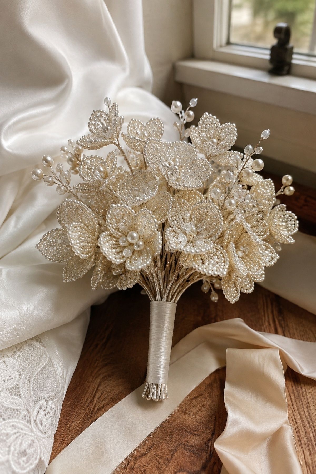 Pearl beaded bridal bouquet