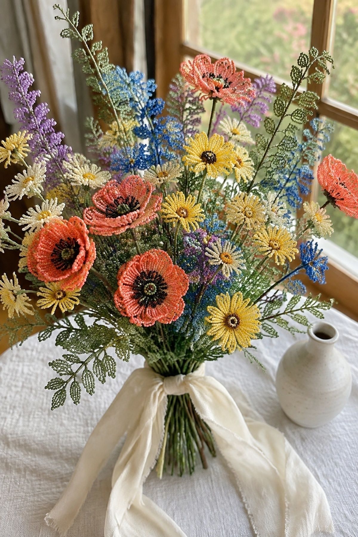 Colourful seed bead wildflower bouquet