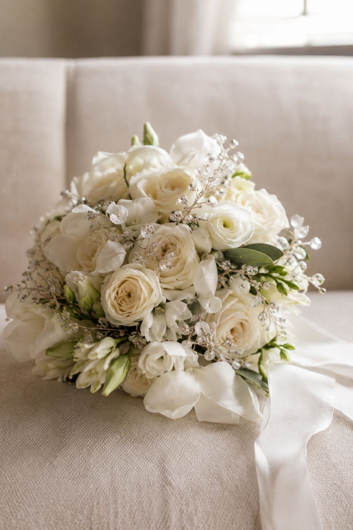 Crystal spray accent tucked into a bouquet