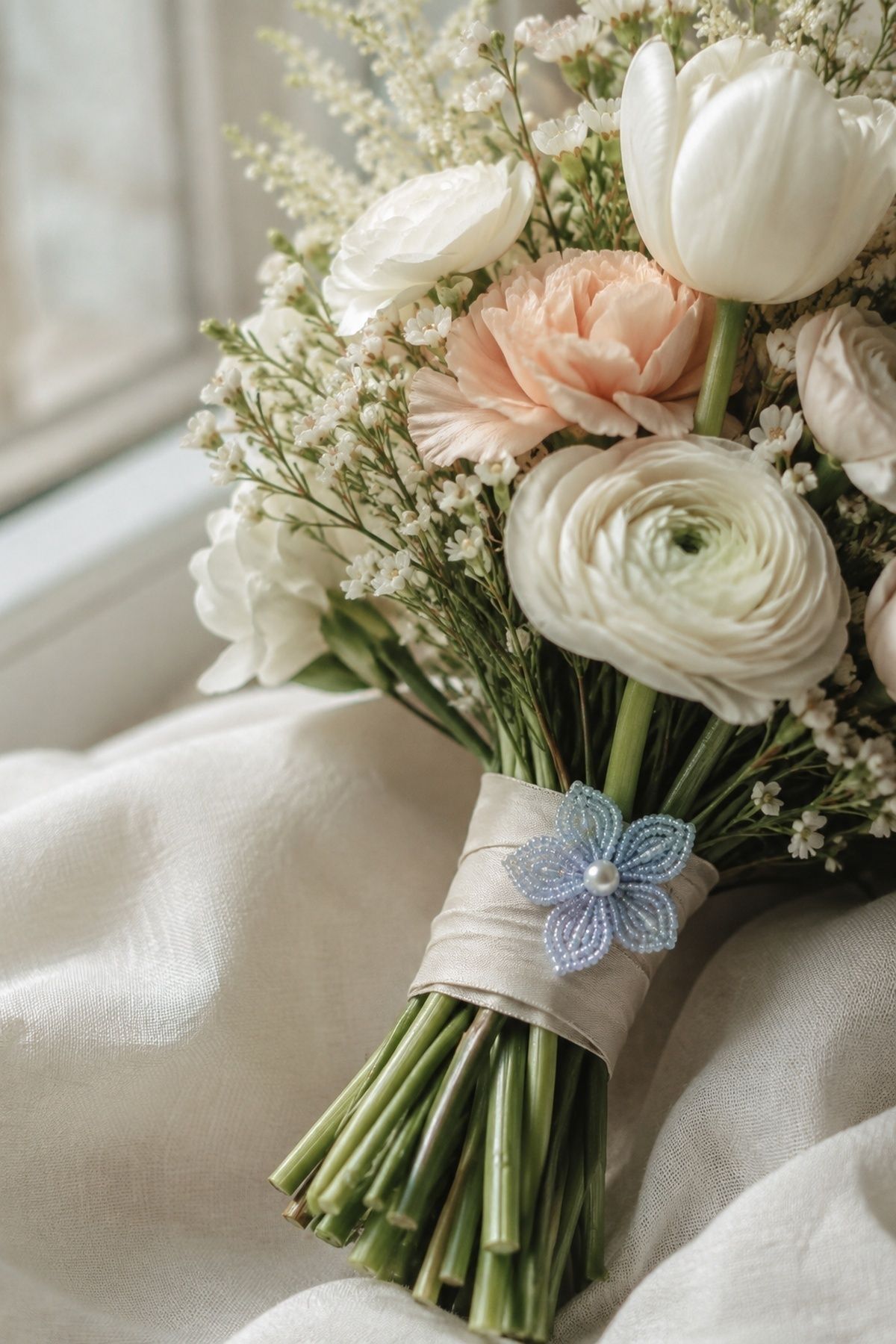 Something-blue beaded flower detail