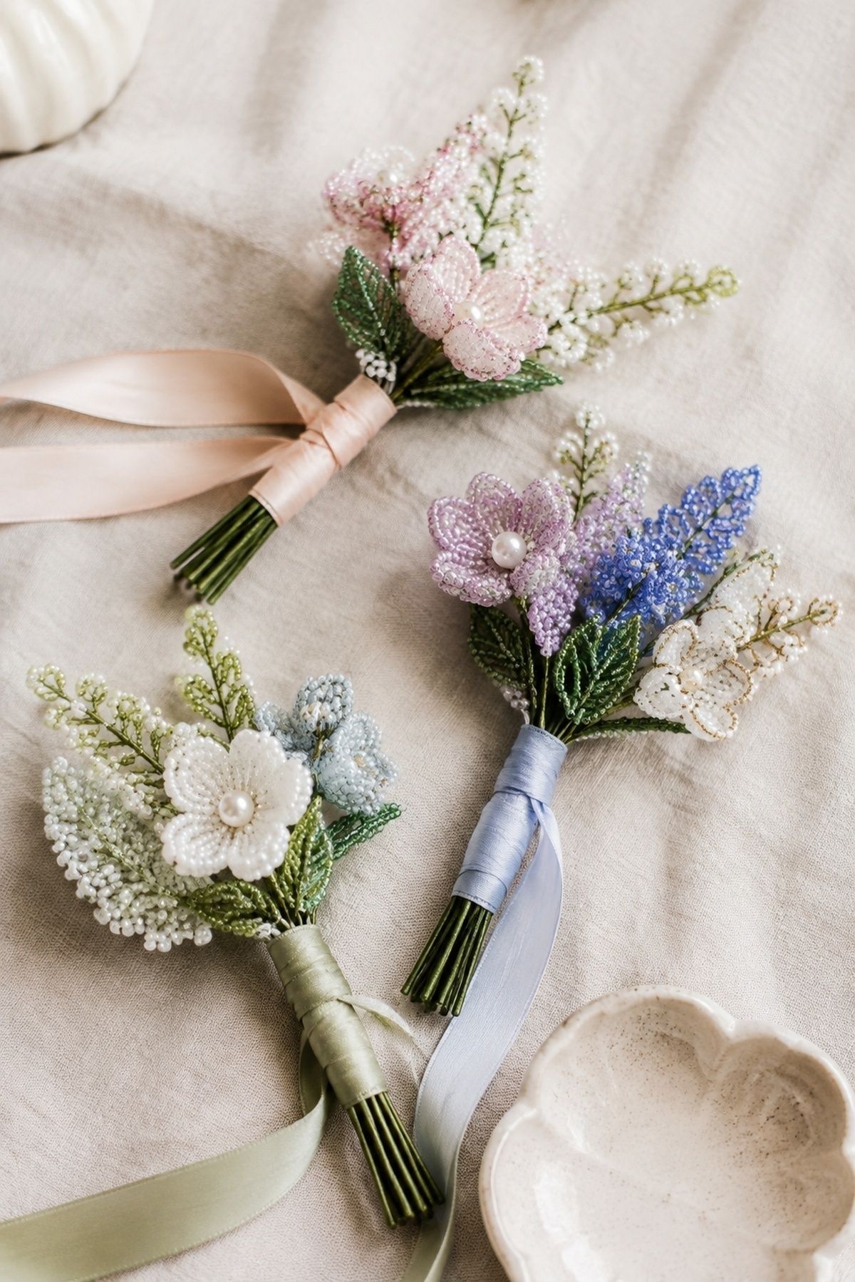 Mini beaded posies for bridesmaids