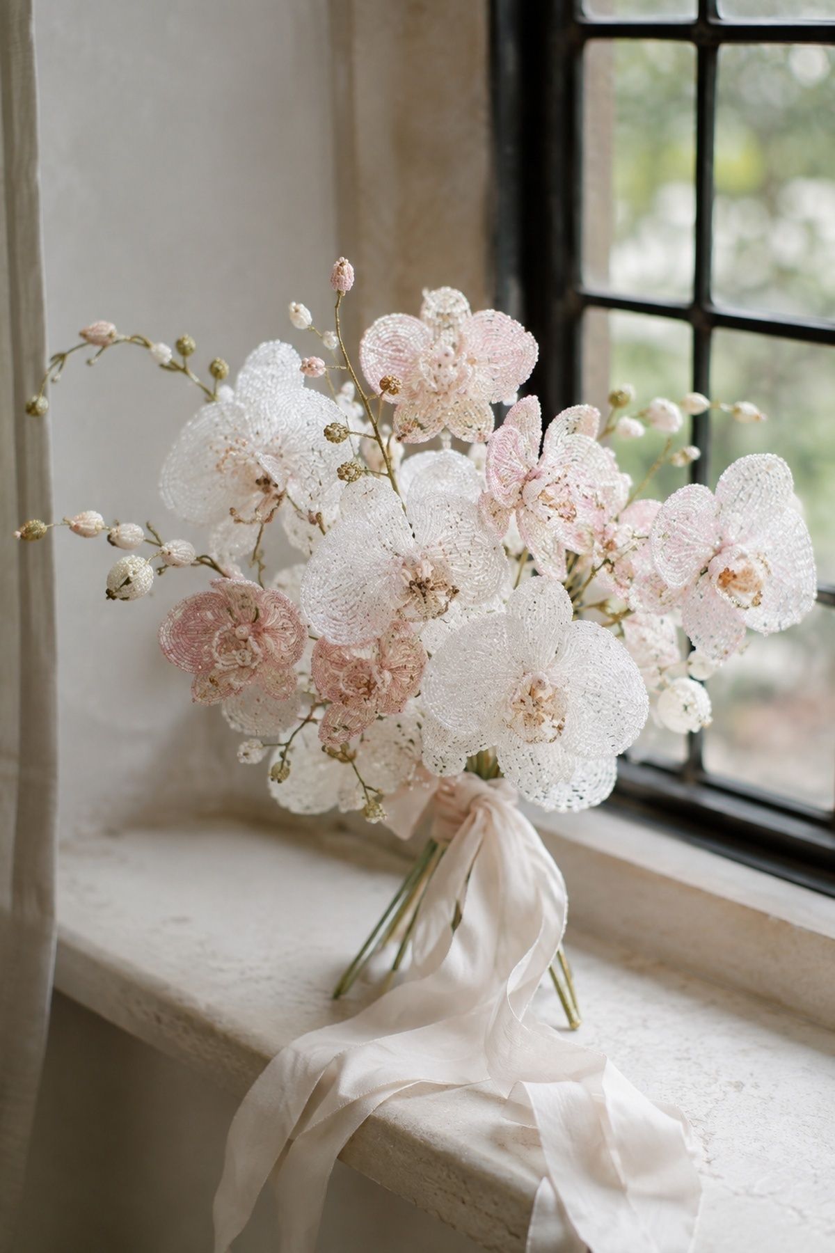 Beaded bouquet inspired by orchids