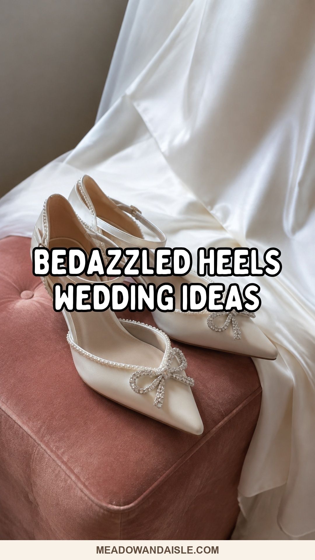 Bedazzled wedding heels with crystal bows and pearl trim