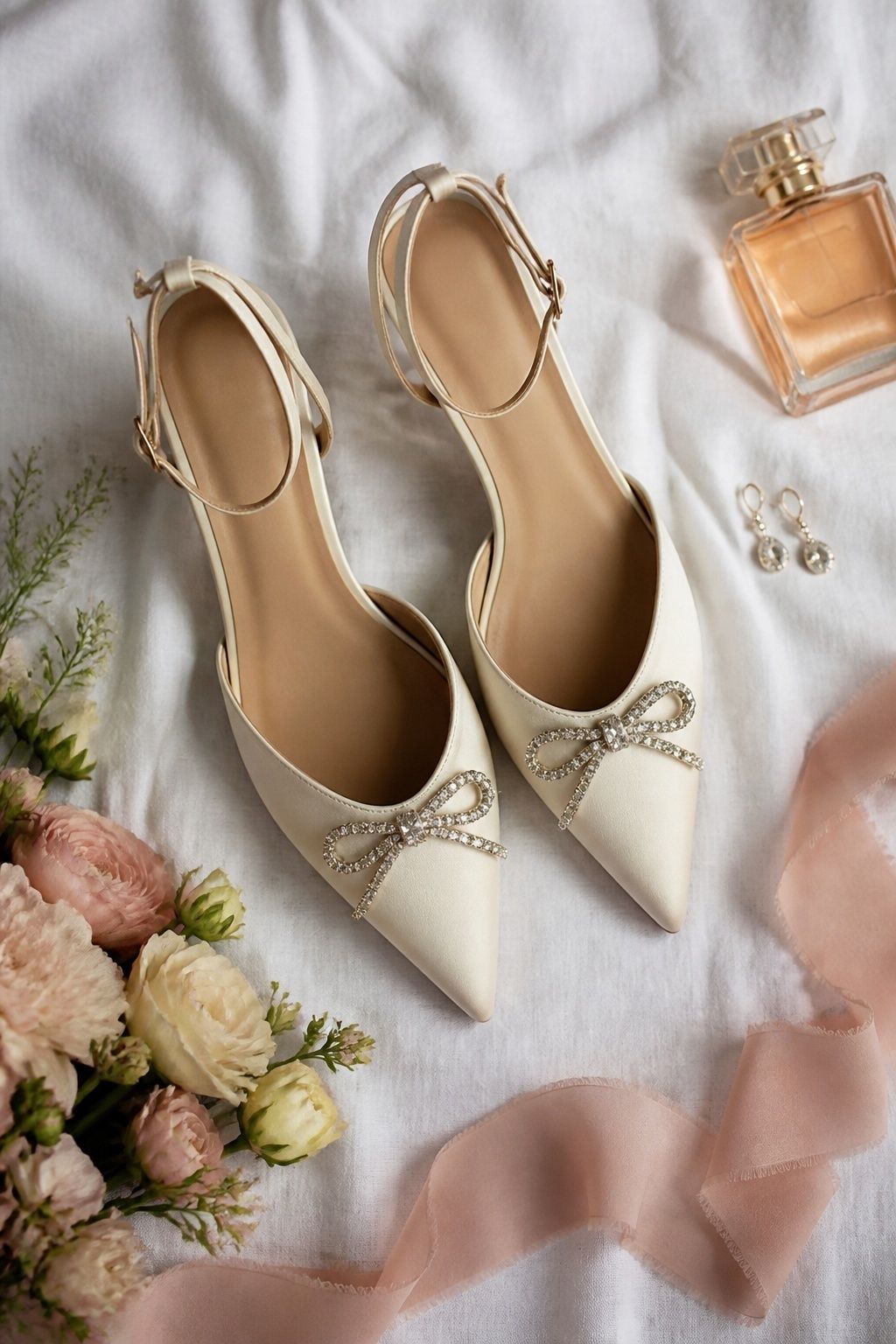 Crystal bow heels in getting-ready photos