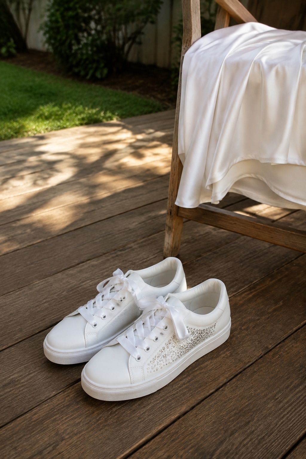 Bedazzled bridal sneakers at the after-party