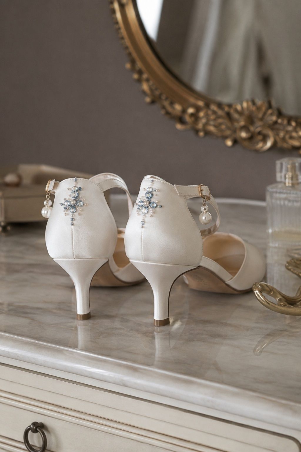 Custom embellished bridal heels with sentimental details