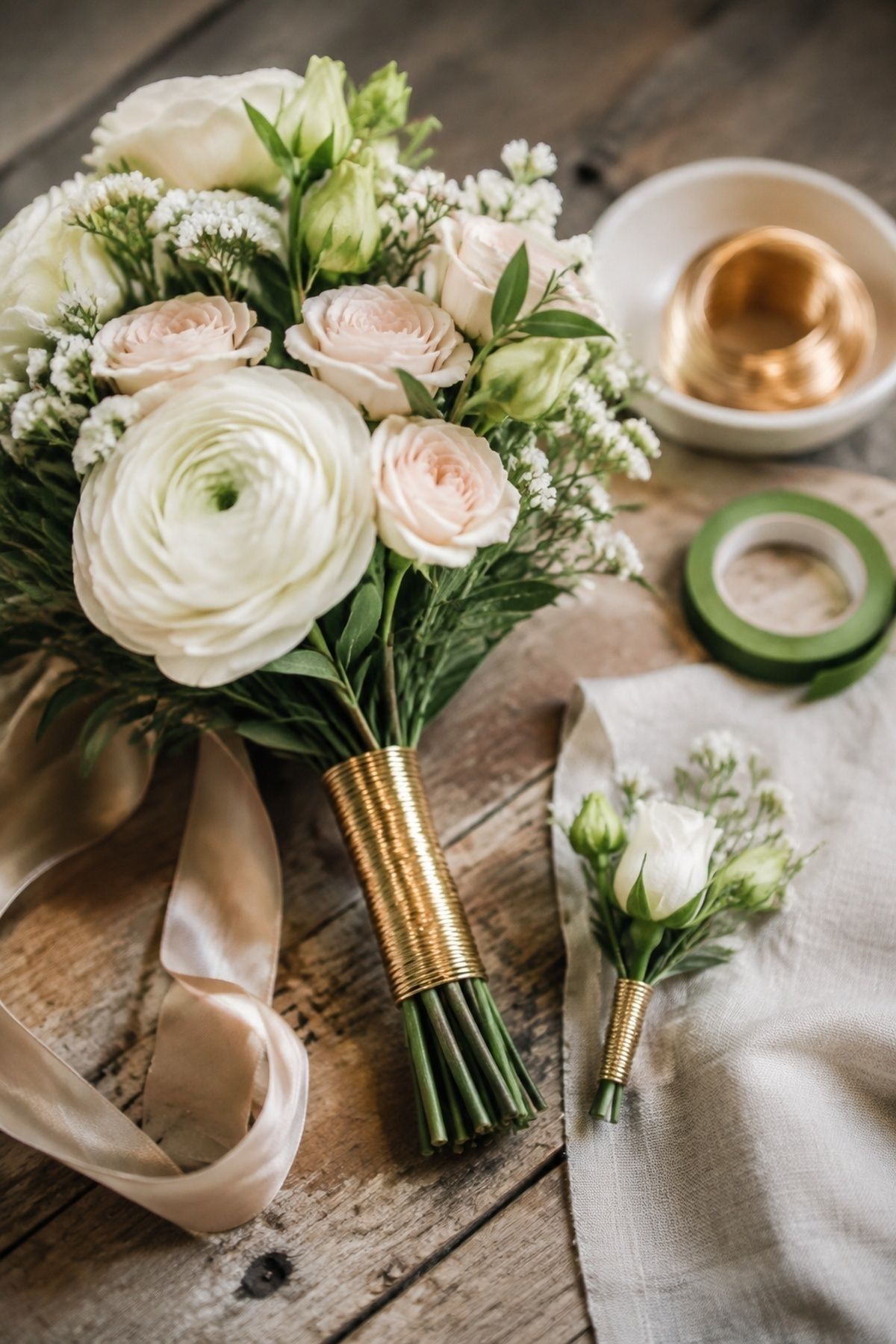 Metallic wire wrapped around floral stems