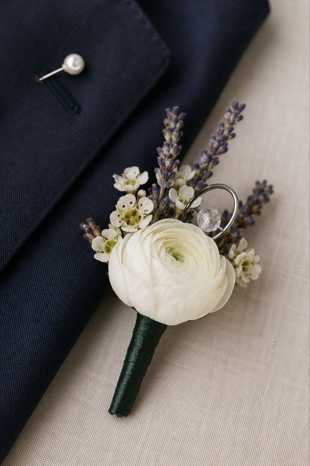 Bedazzled boutonnieres for the wedding party