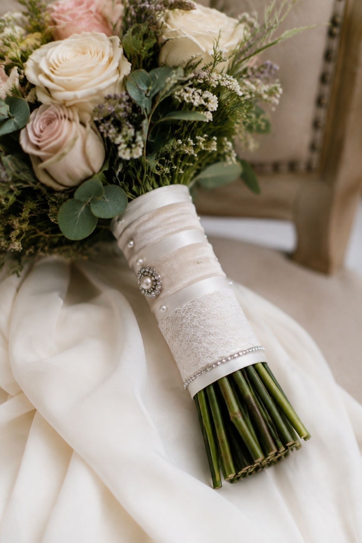 Sparkly wrapped bouquet handle