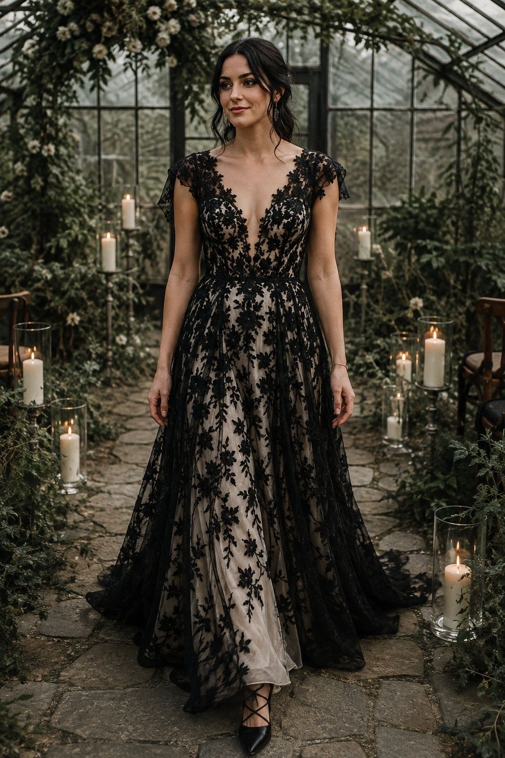 Gothic wedding gown in black and ivory