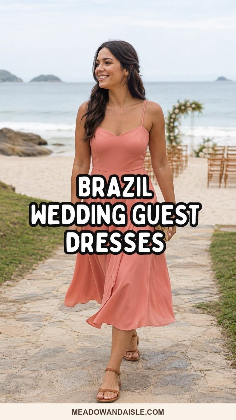 Brazil wedding guest dresses Pinterest pin for Meadow & Aisle