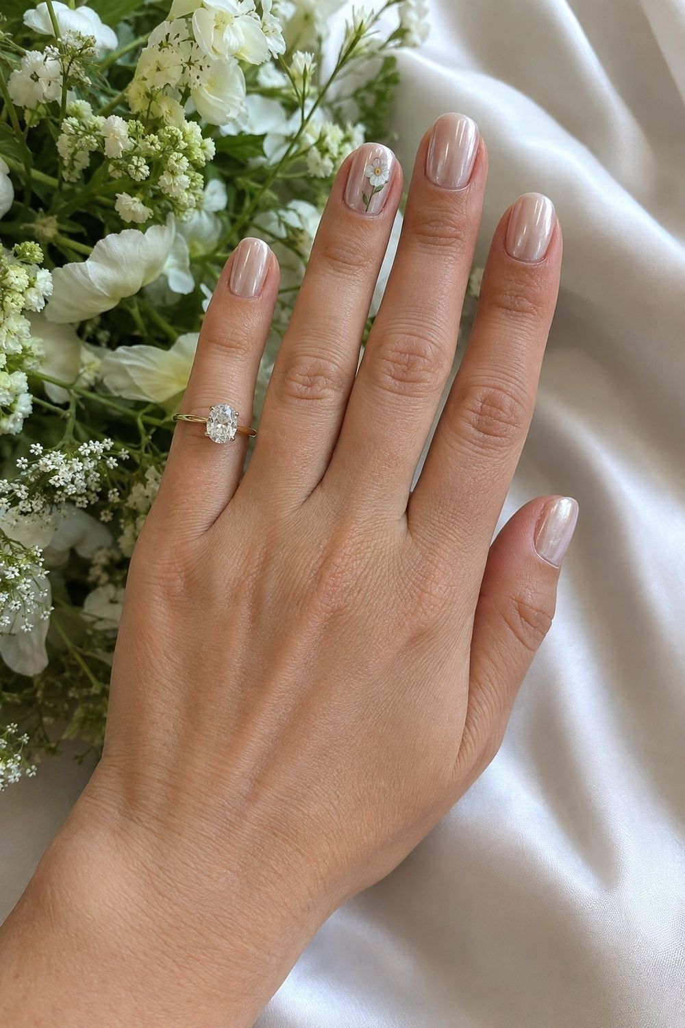 Floral accent nails over a chrome base