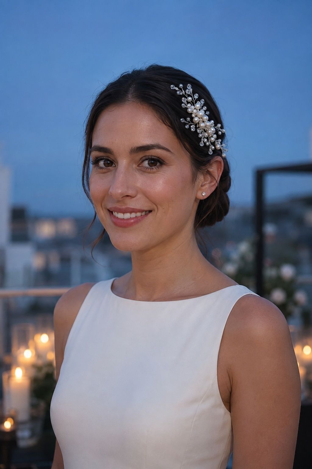 Pearl and crystal fascinator for evening vows