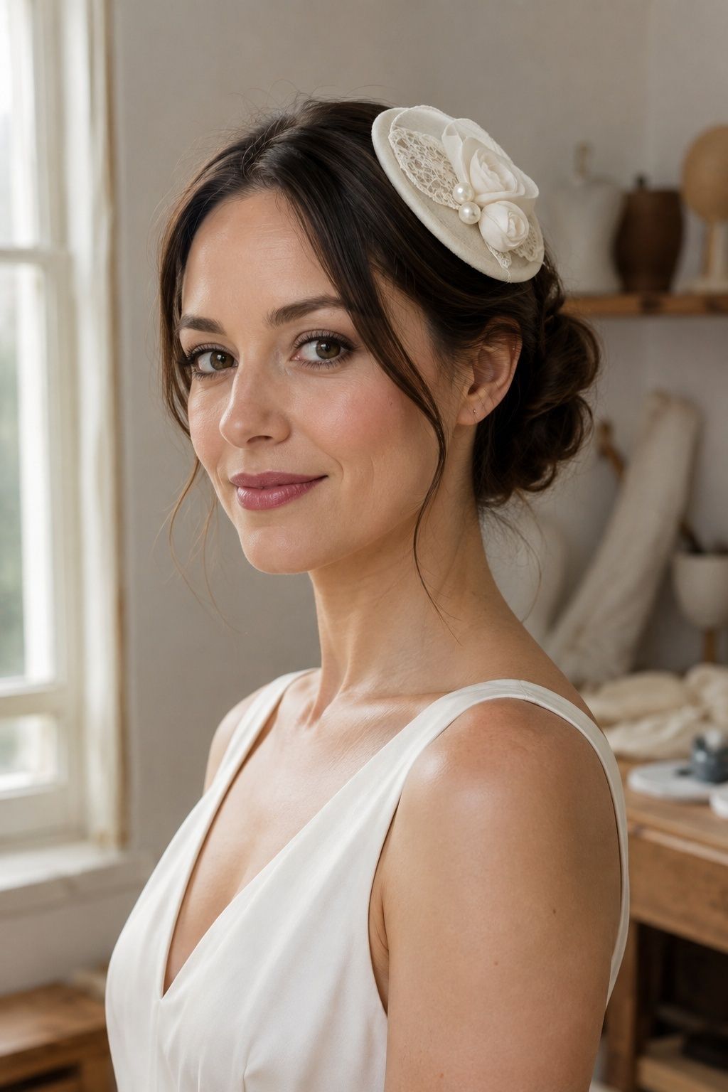Custom bridal fascinator with sentimental details