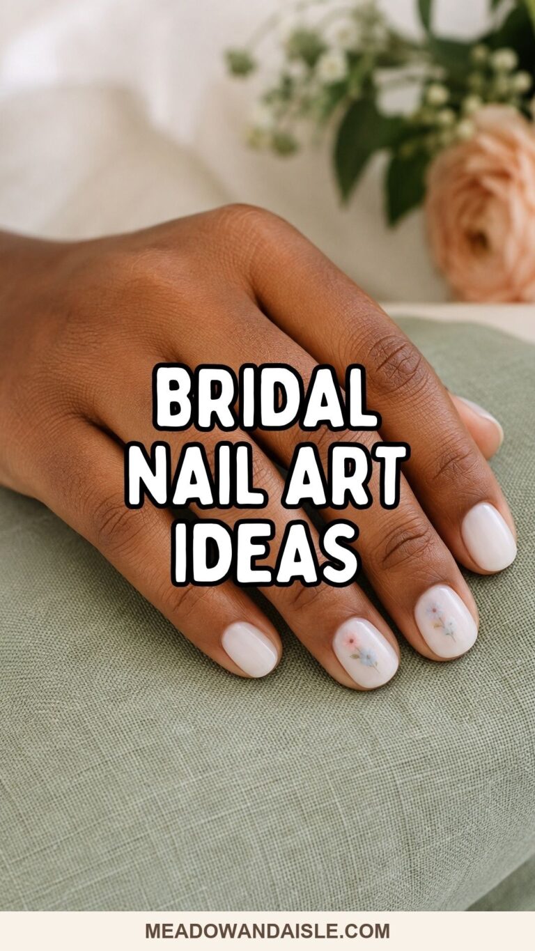 Bridal nail art ideas pin with a delicate wedding manicure
