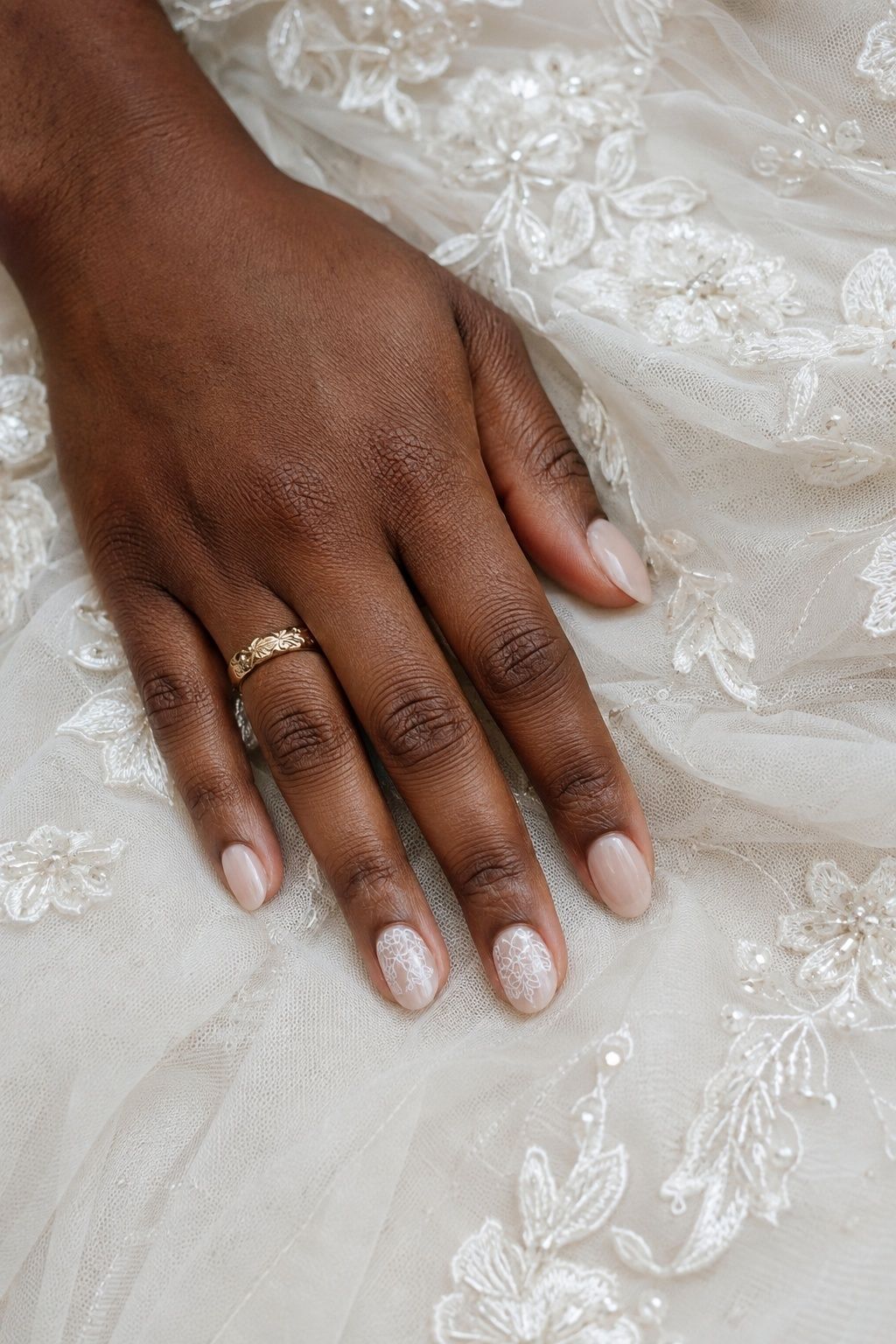 Lace nail stickers on bridal accent fingers