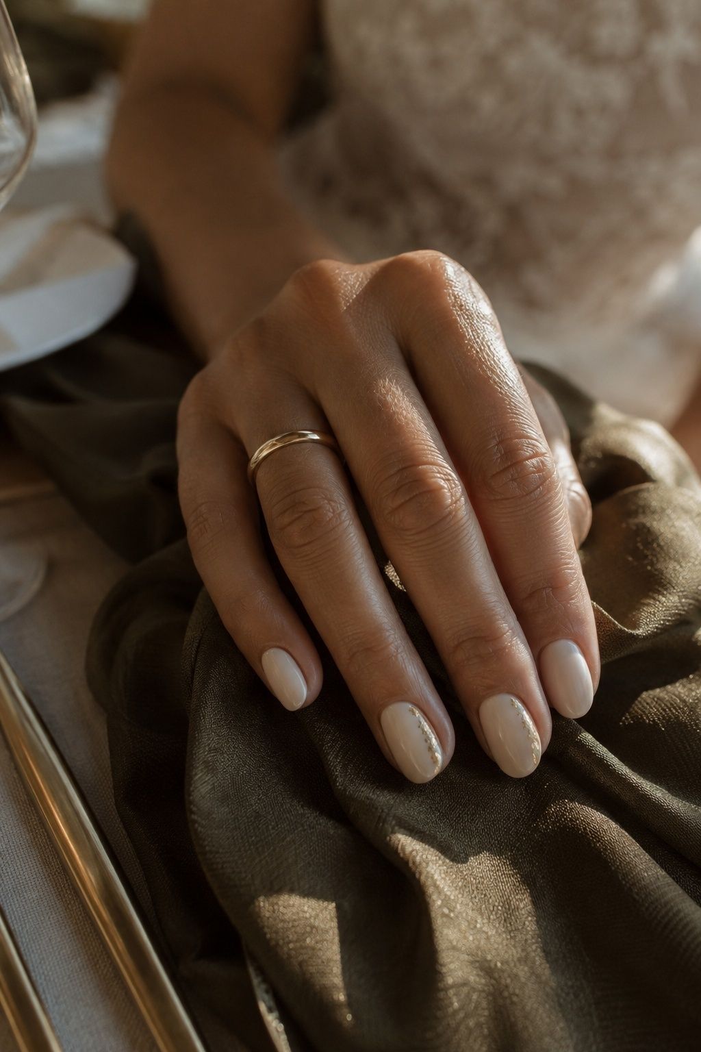 Warm ivory nails with gold foil details