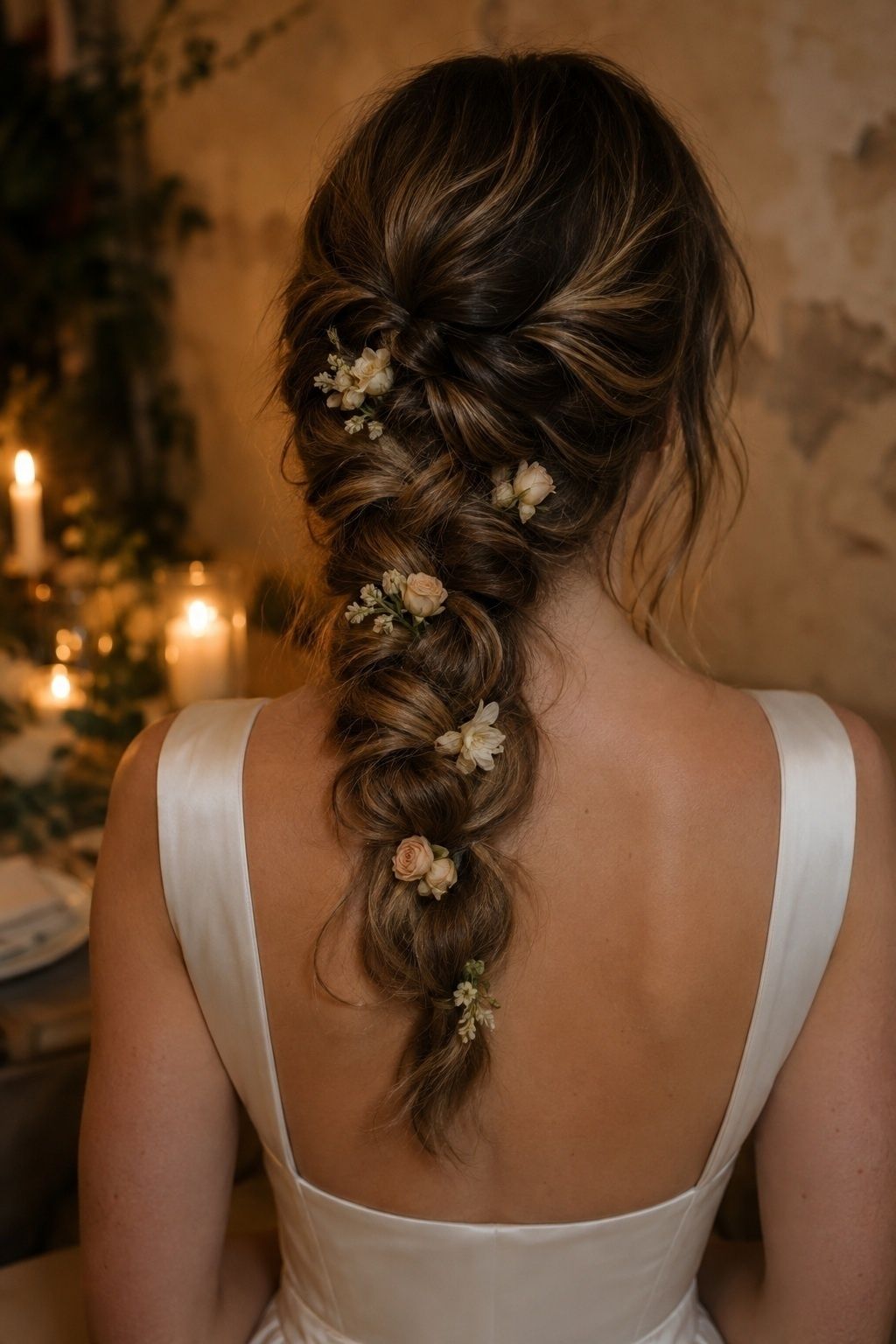 Textured braid with scattered mini blooms