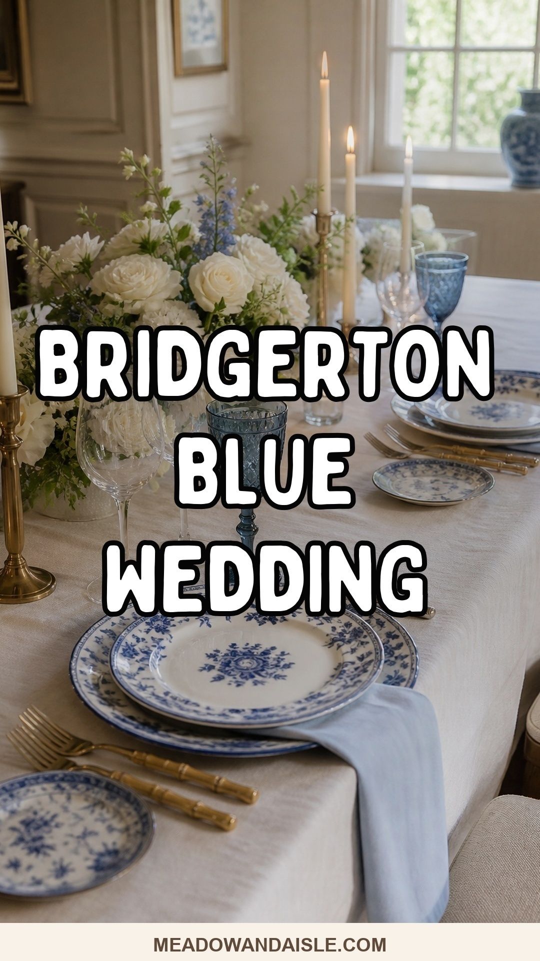Pinterest pin for Bridgerton blue wedding ideas