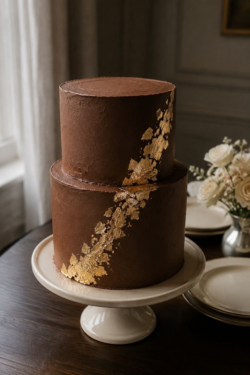 Chocolate Brown cake With Gold Leaf