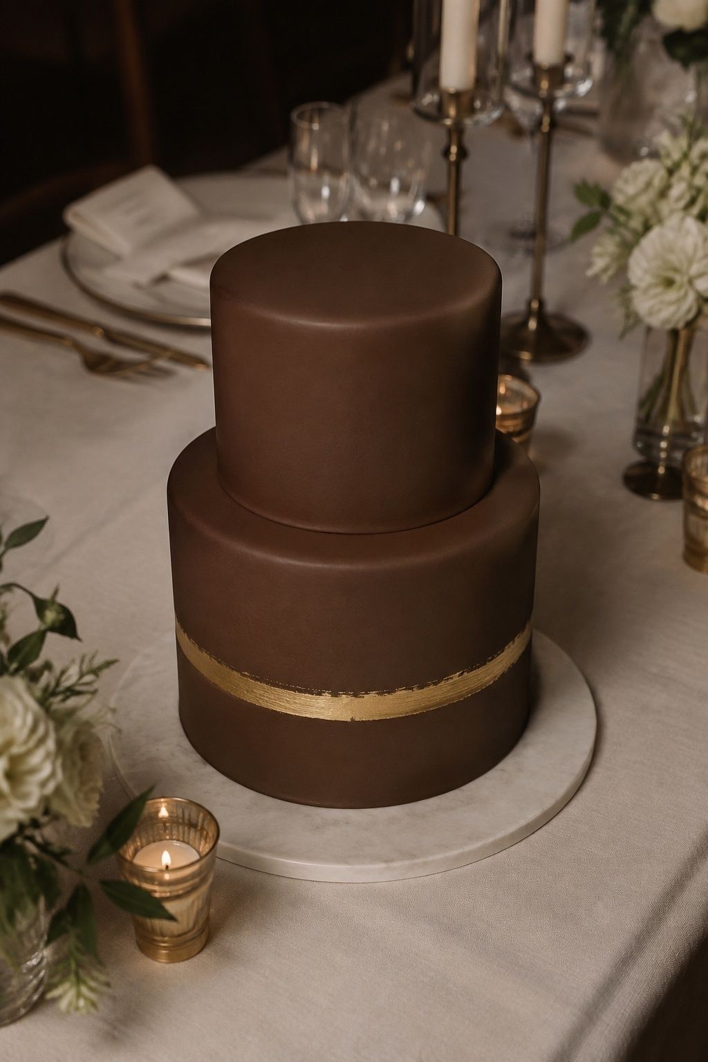 Smooth Fondant cake With Metallic Gold Accents