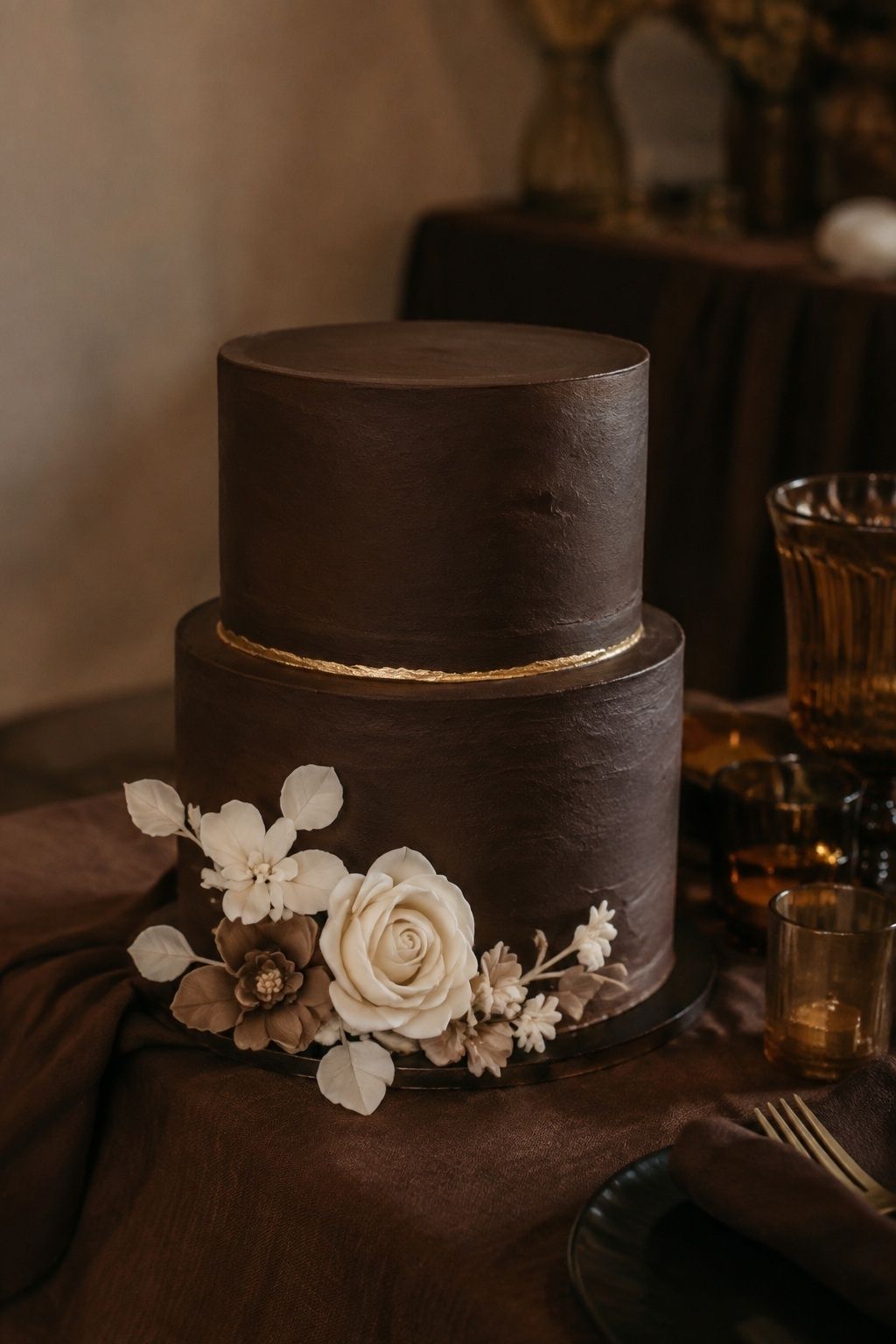 Two Tier Chocolate cake With Low Florals